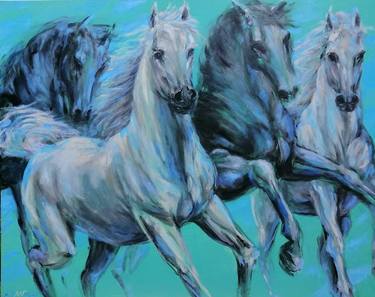Original Figurative Horse Paintings by Anna Bartnicka