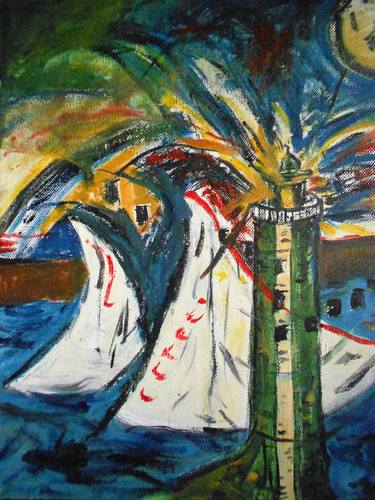Original Abstract Expressionism Boat Paintings by Lucy Maliszewski