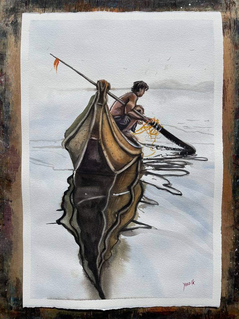 Original Illustration Boat Painting by yossi kotler
