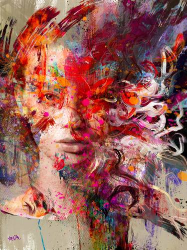 Print of Abstract Expressionism Portrait Mixed Media by yossi kotler