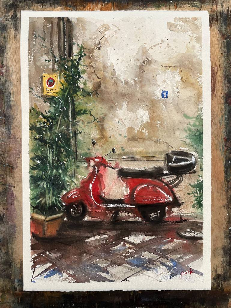 Original Figurative Motorbike Painting by yossi kotler