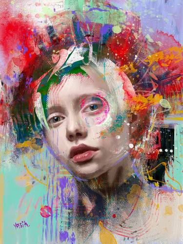 Original Abstract Expressionism Portrait Mixed Media by yossi kotler