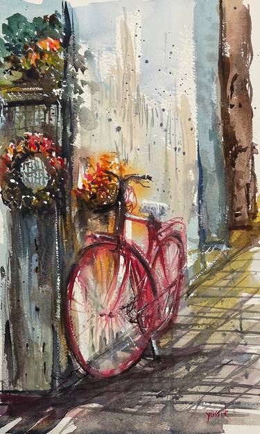 Original Figurative Bicycle Paintings by yossi kotler