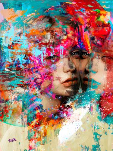 Original Abstract Expressionism Portrait Mixed Media by yossi kotler