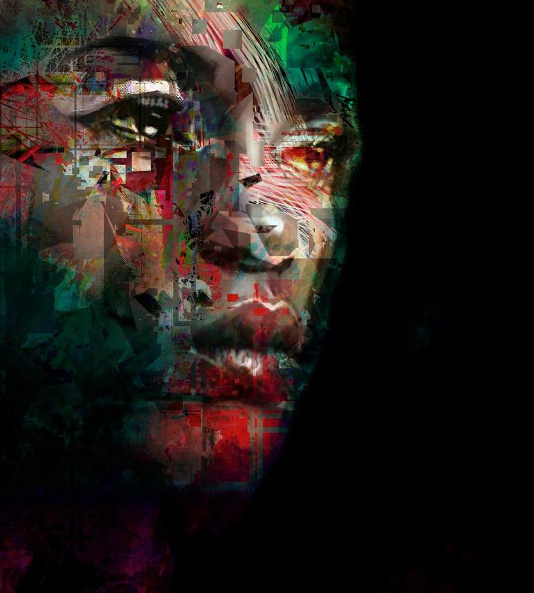 Original Abstract Portrait Mixed Media by yossi kotler