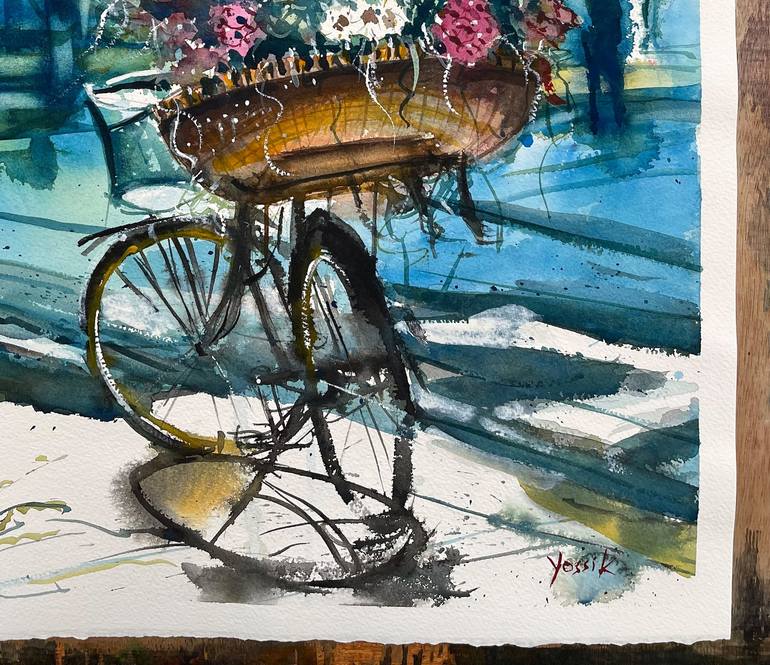 Original Figurative Bicycle Painting by yossi kotler