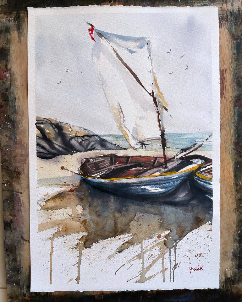 Original Figurative Boat Painting by yossi kotler