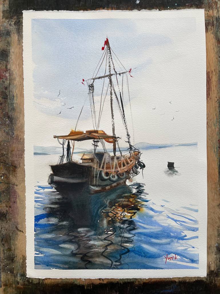 Original Figurative Boat Painting by Yossi Kotler