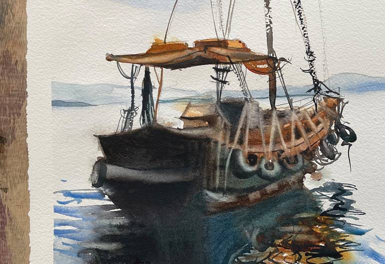 Original Figurative Boat Painting by Yossi Kotler