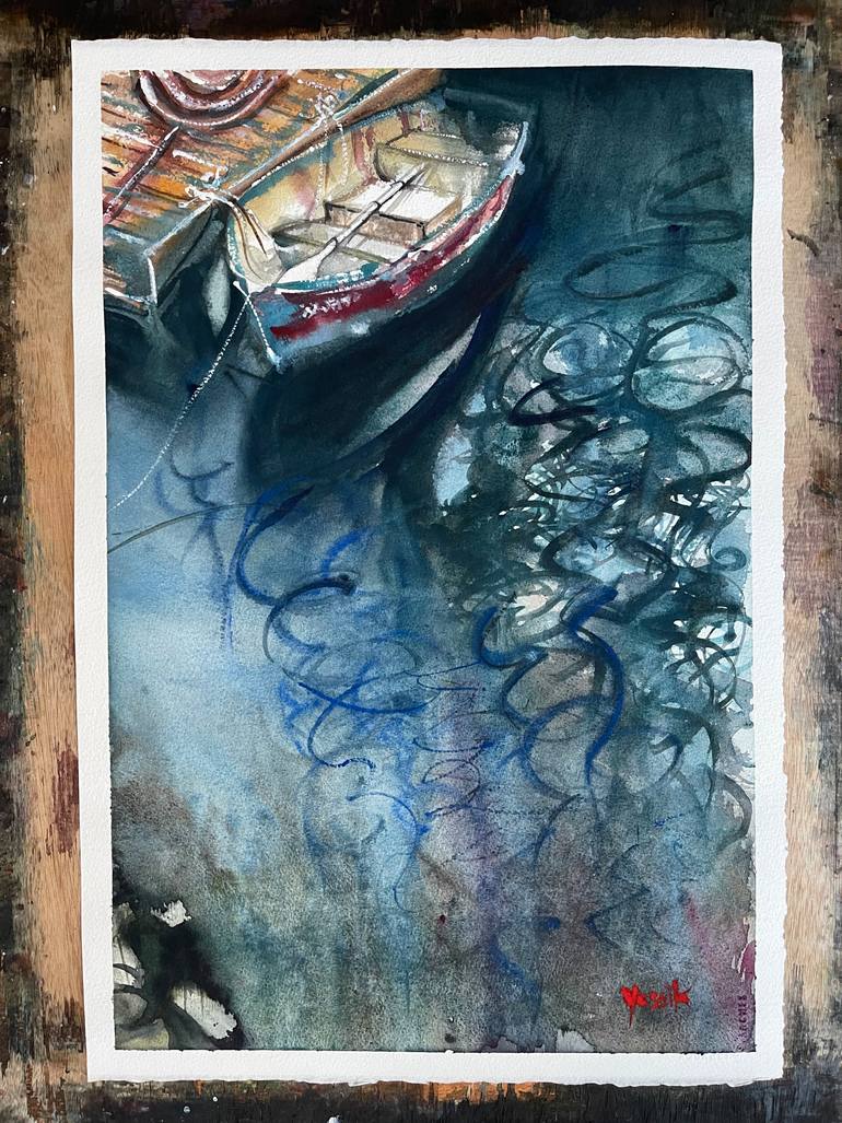 Original Figurative Boat Painting by Yossi Kotler