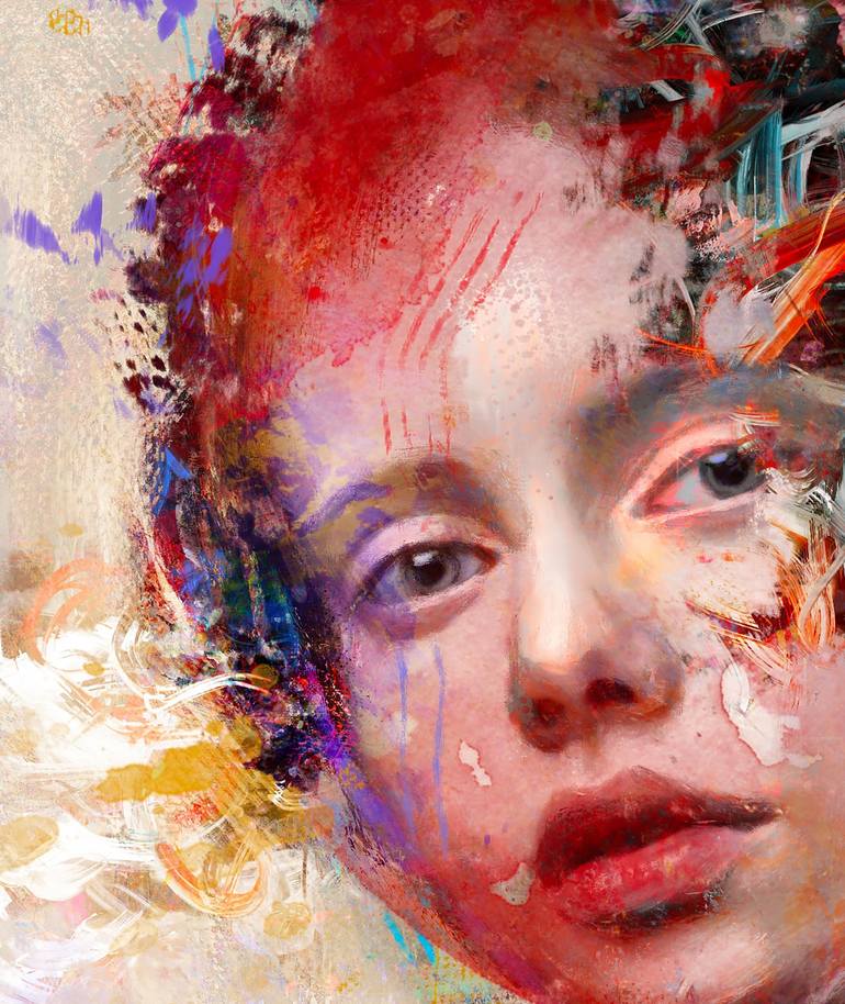 Original Abstract Expressionism Portrait Mixed Media by yossi kotler