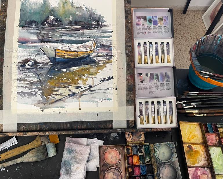 Original Figurative Boat Painting by Yossi Kotler