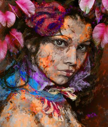 Original Abstract Expressionism Portrait Mixed Media by yossi kotler