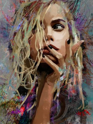 Original Abstract Portrait Mixed Media by yossi kotler