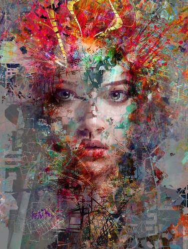 Original Abstract Expressionism Portrait Mixed Media by yossi kotler