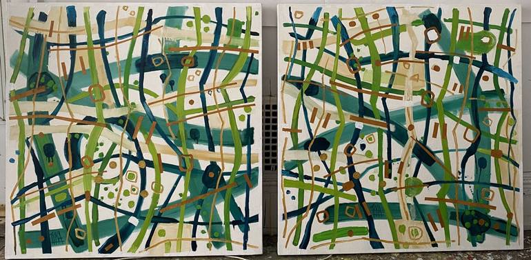 Original 2 Panels Abstract Painting by Joanna TYKA