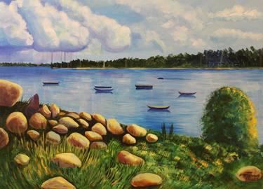 Original Impressionism Beach Painting by Urve Tonnus