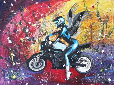 Original Abstract Expressionism Motorbike Painting by Urve Tonnus