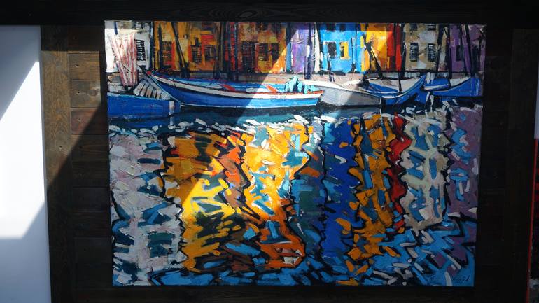 Original Expressionism Boat Painting by Anastasiia Kraineva