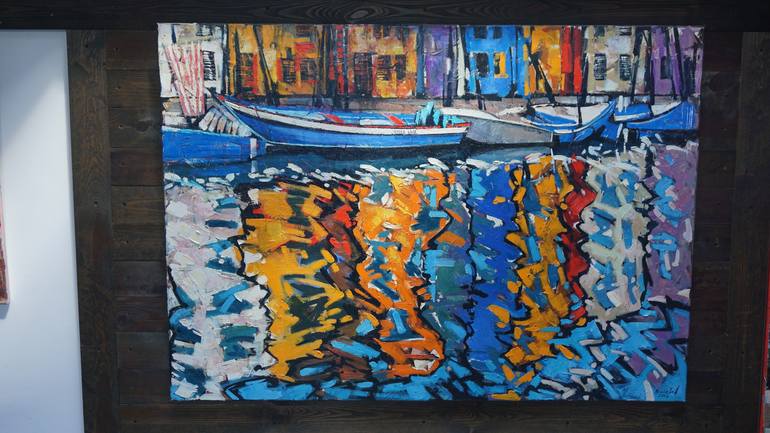 Original Expressionism Boat Painting by Anastasiia Kraineva