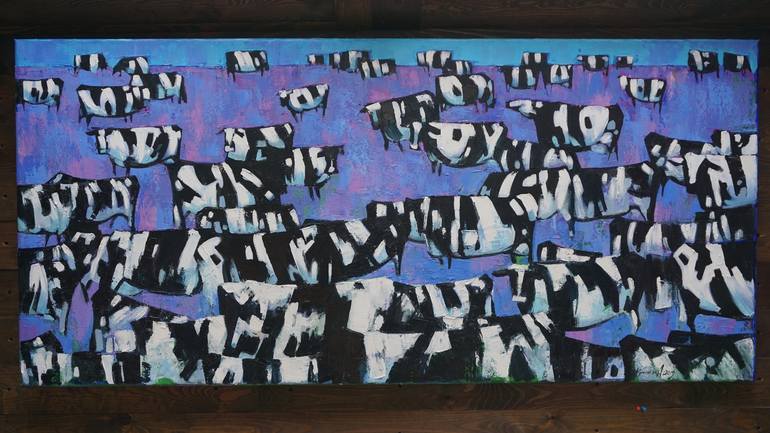 Original Expressionism Cows Painting by Anastasiia Kraineva