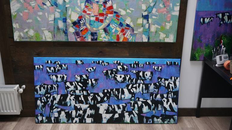 Original Expressionism Cows Painting by Anastasiia Kraineva