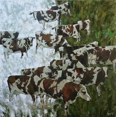 Print of Cows Paintings by Anastasiia Kraineva