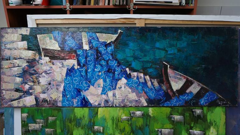 Original Expressionism Boat Painting by Anastasiia Kraineva
