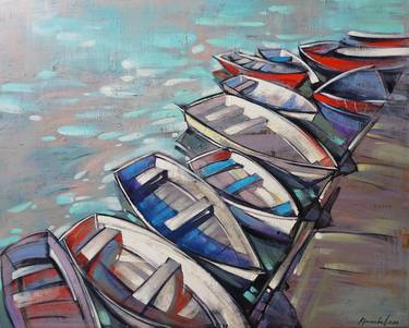 Original Impressionism Boat Paintings by Anastasiia Kraineva