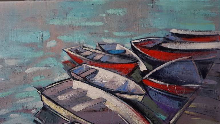 Original Impressionism Boat Painting by Anastasiia Kraineva