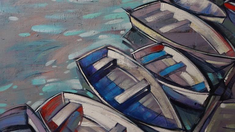 Original Impressionism Boat Painting by Anastasiia Kraineva