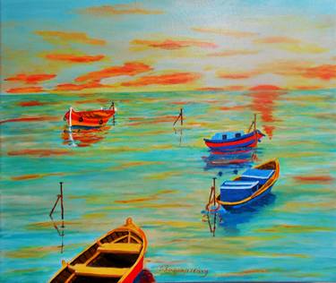 Print of Realism Seascape Paintings by Vivi Karakatsani