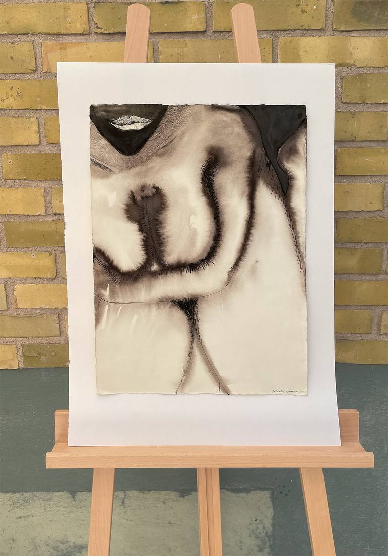 Original Figurative Nude Drawing by Jolanta Johnsson