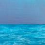 The Horizon line is always exciting. In the past, people watched it with hope. Today, horizon means promise for people as well.
Thou they are on a ship, the view they see from the circle window is vague. Pink, blue oil painting, sea, water.