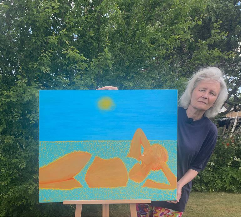 Original Figurative Beach Painting by Jolanta Johnsson