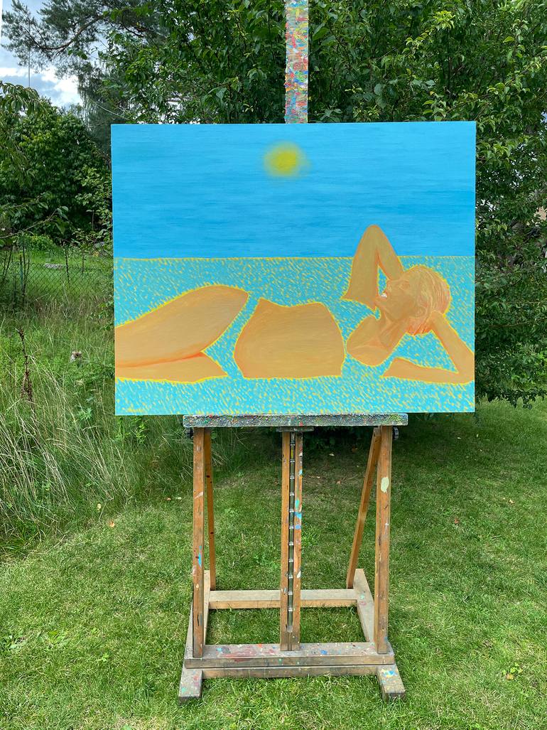 Original Figurative Beach Painting by Jolanta Johnsson