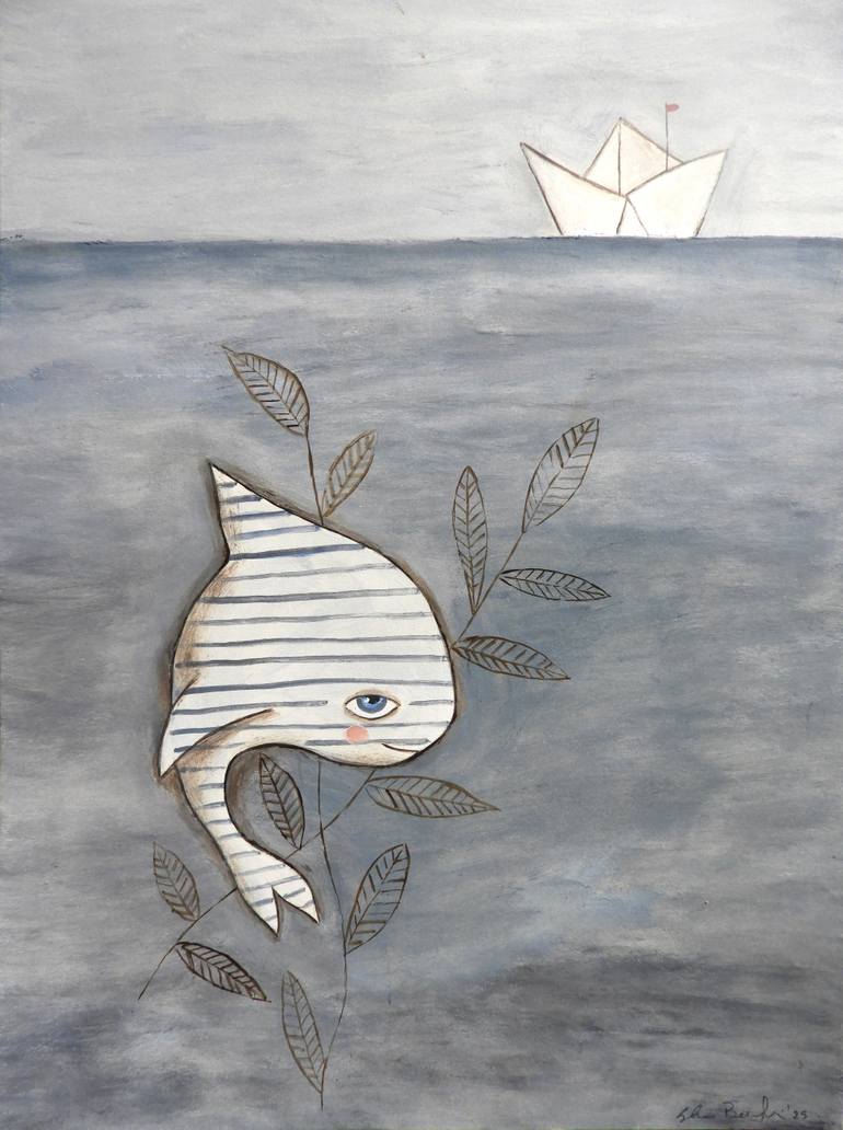Original Animal Painting by Silvia Beneforti | Illustration Art on Paper | The striped fish under the sea