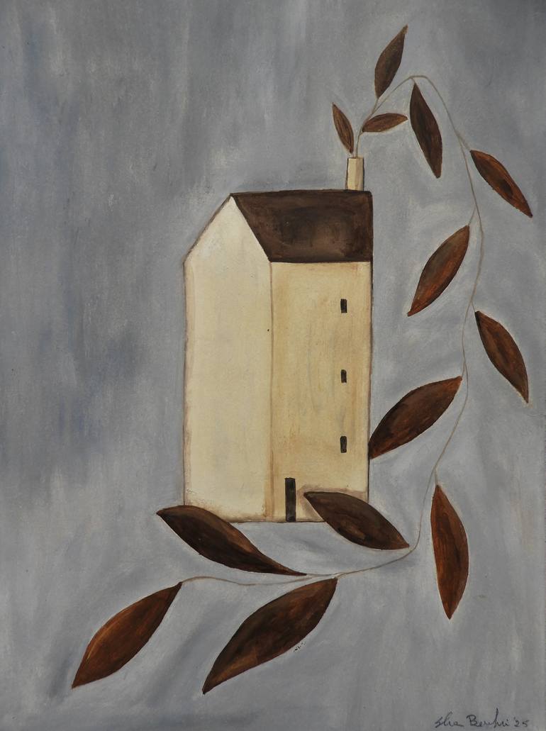 Original Architecture Painting by Silvia Beneforti | Illustration Art on Paper | The house and the plant