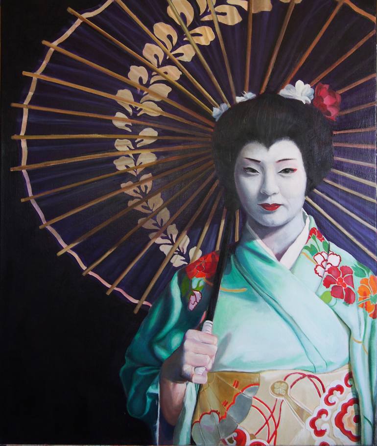 Oil Painting Portrait of a Young Geisha Painting by Christine Cousineau ...
