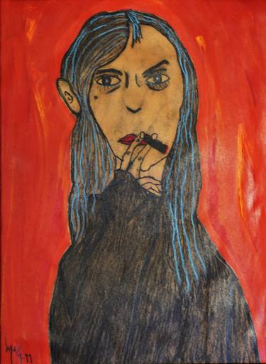 Woman with cigarette thumb