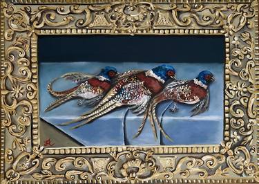 Three Pheasants in Impressionist Frame thumb