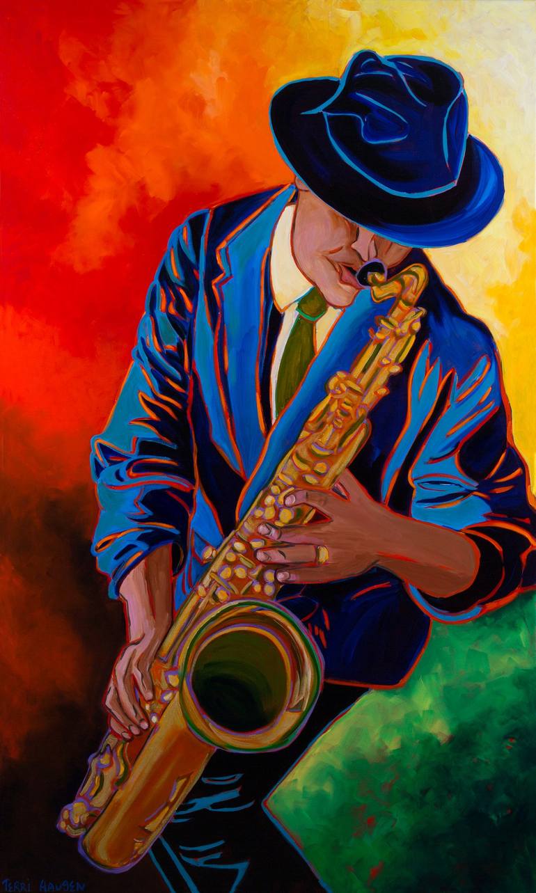 Retro Sax Man Painting By Terri Haugen Saatchi Art