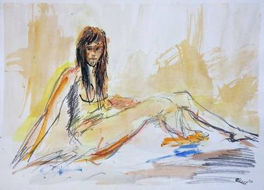 Original Expressionism Nude Drawings by Moises Alejandro Miranda Lopez