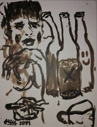 Original Expressionism People Drawings by Moises Alejandro Miranda Lopez