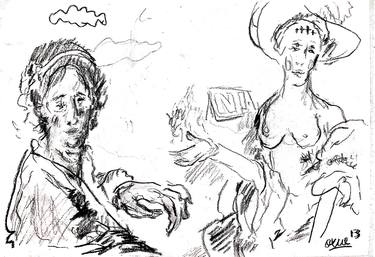 Original Expressionism People Drawings by Moises Alejandro Miranda Lopez