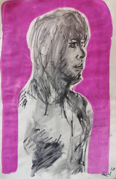 Original Figurative People Drawings by Moises Alejandro Miranda Lopez