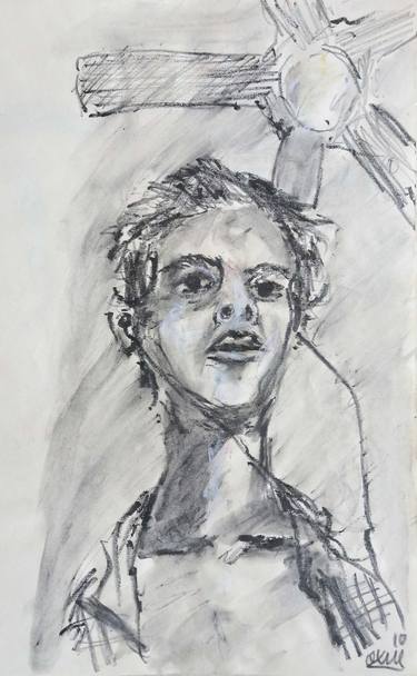 Original Figurative Portrait Drawings by Moises Alejandro Miranda Lopez