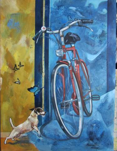 Original Figurative Bicycle Paintings by Mara Isolani