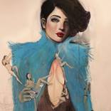 Blue Fur - Figurative Portrait of a Woman - Jessica Levaton by Jessica Levaton