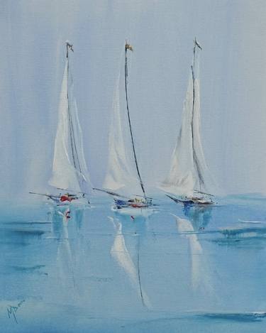 Start cup regatta in Sarsala - yacht club, jetty, sea bay Painting